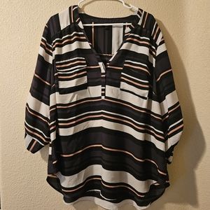 Torrid Black and White Striped Blouse